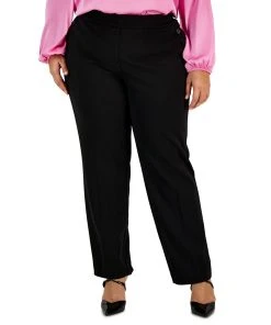 Bar III Plus Size Button-Detail Straight-Leg Pull-On Pants, Created For Macy's
