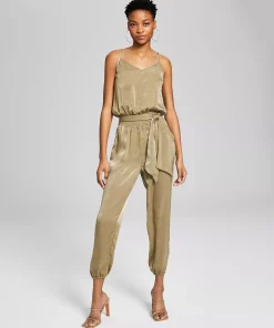 And Now This Women's Sleeveless Belted Satin Jumpsuit -CeCe cloth-shop 23360068 fpx