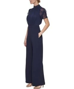 Vince Camuto Women's Ruffled Mixed-Media Jumpsuit -CeCe cloth-shop 23360593 fpx