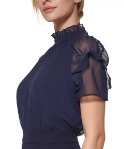 Vince Camuto Women's Ruffled Mixed-Media Jumpsuit -CeCe cloth-shop 23360594 fpx