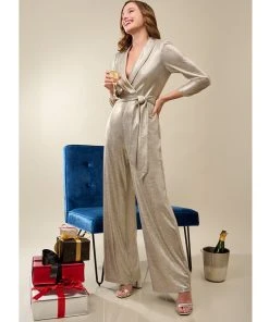 Adrianna Papell Women's Metallic Wide-Leg Jumpsuit 12 Adrianna Papell Women's Metallic Wide-Leg Jumpsuit -CeCe cloth-shop 23378075 fpx