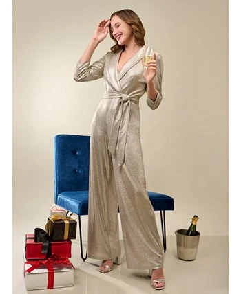 Adrianna Papell Women's Metallic Wide-Leg Jumpsuit 3 Adrianna Papell Women's Metallic Wide-Leg Jumpsuit - Image 3