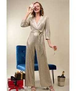 Adrianna Papell Women's Metallic Wide-Leg Jumpsuit 13 Adrianna Papell Women's Metallic Wide-Leg Jumpsuit -CeCe cloth-shop 23378077 fpx