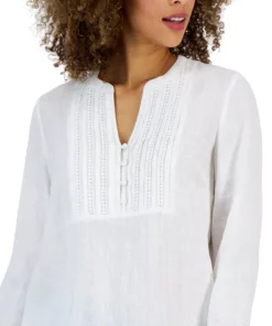 Charter Club Women's Linen Split-Neck Tunic, Created For Macy's -CeCe cloth-shop 23379530 fpx