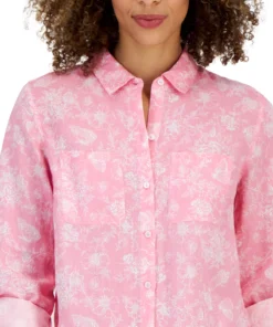 Charter Club Women's Linen Floral Tab-Sleeve Shirt, Created For Macy's 6 Charter Club Women's Linen Floral Tab-Sleeve Shirt, Created For Macy's -CeCe cloth-shop 23379543 fpx