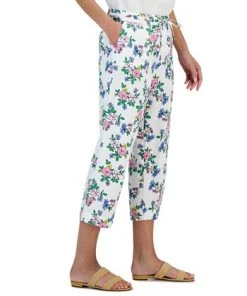 Charter Club Women's Linen Floral Cropped Pants, Created For Macy's 7 Charter Club Women's Linen Floral Cropped Pants, Created For Macy's -CeCe cloth-shop 23379556 fpx