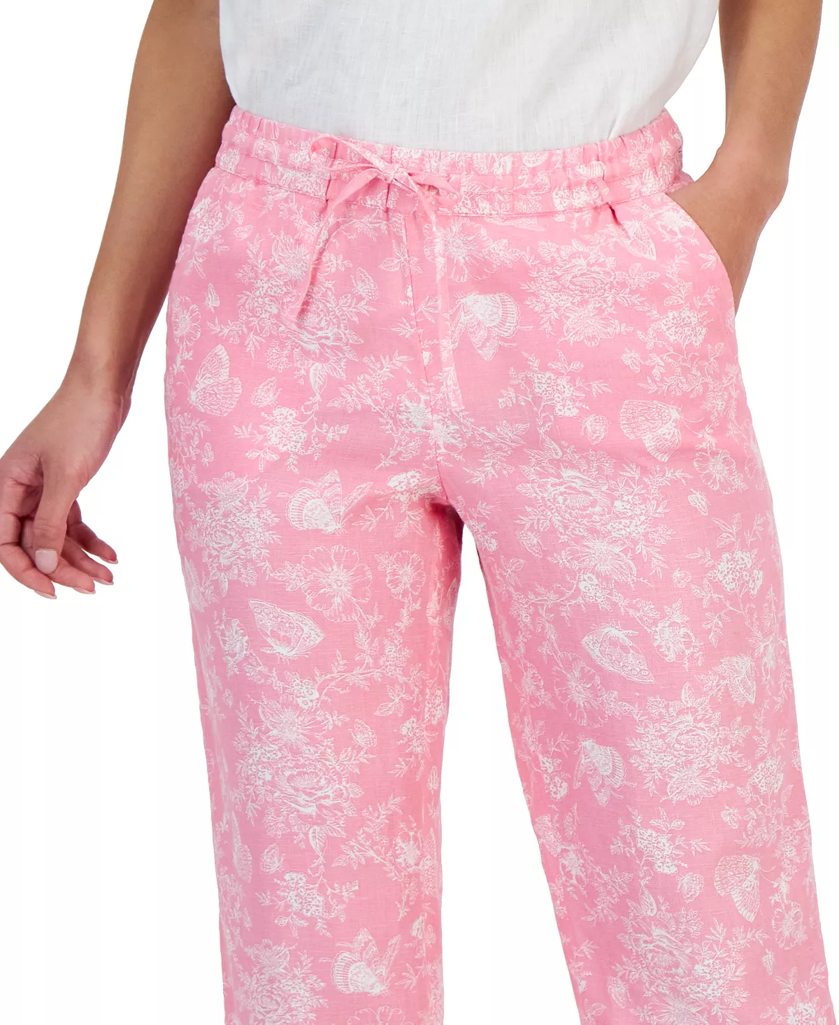 Charter Club Women's Linen Toile-Print Pull-On Pants, Created For Macy's 4 Charter Club Women's Linen Toile-Print Pull-On Pants, Created For Macy's - Image 4