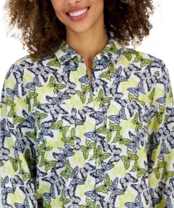 Charter Club Women's Linen Butterfly Tab-Sleeve Shirt, Created For Macy's 6 Charter Club Women's Linen Butterfly Tab-Sleeve Shirt, Created For Macy's -CeCe cloth-shop 23379682 fpx