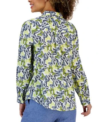 Charter Club Women's Linen Butterfly Tab-Sleeve Shirt, Created For Macy's 2 Charter Club Women's Linen Butterfly Tab-Sleeve Shirt, Created For Macy's - Image 2