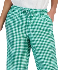 Charter Club Women's Linen Gingham Cropped Pull-On Pants, Created For Macy's 8 Charter Club Women's Linen Gingham Cropped Pull-On Pants, Created For Macy's -CeCe cloth-shop 23379999 fpx