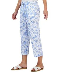 Charter Club Women's Linen Toile Cropped Pants, Created For Macy's 7 Charter Club Women's Linen Toile Cropped Pants, Created For Macy's -CeCe cloth-shop 23380014 fpx
