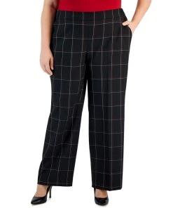 Kasper Plus Size Mid-Rise Pull-On Plaid Pants