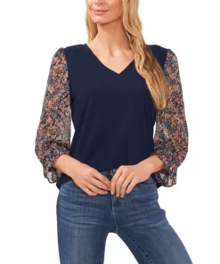 CeCe Women's Lovely Vines Floral Sleeve Knit Top