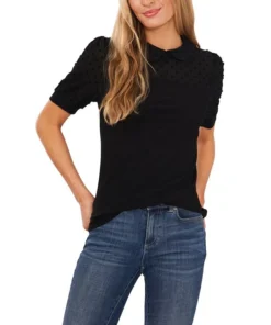 CeCe Women's Clip Dot Short Sleeve Collared Top