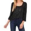 CeCe Women's Scoop Neck Puff Sleeve Sequin Top