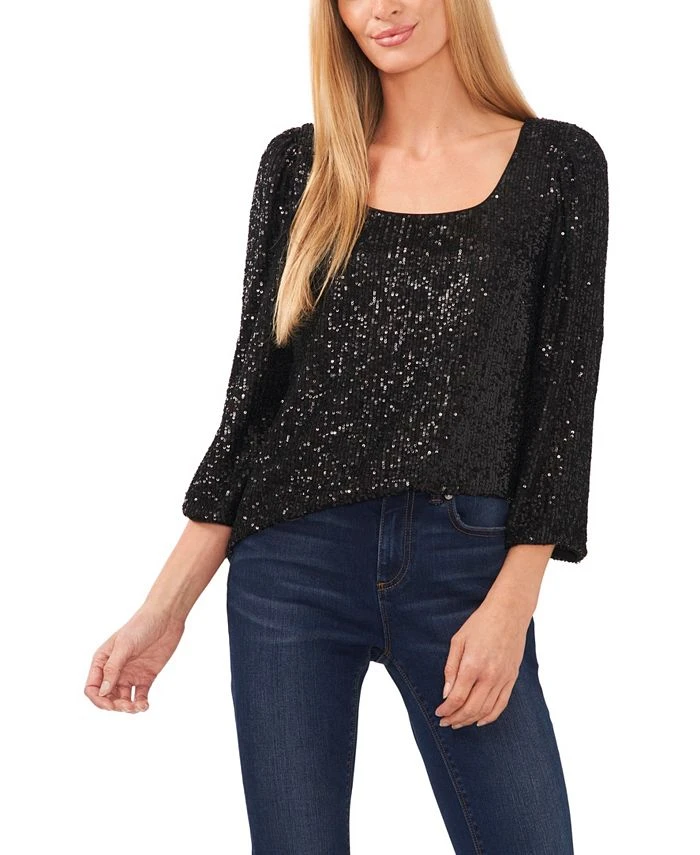 CeCe Women's Scoop Neck Puff Sleeve Sequin Top 1 CeCe Women's Scoop Neck Puff Sleeve Sequin Top