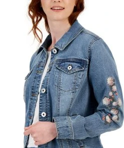 Style & Co Women's Embroidered Denim Jacket, Created For Macy's