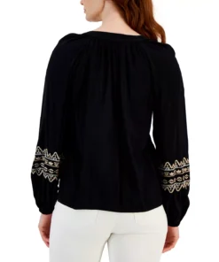 Style & Co Women's Drapey Embroidered Long-Sleeve Top, Created For Macy's -CeCe cloth-shop 23412373 fpx