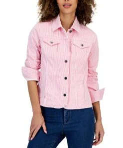 Charter Club Women's Striped Denim Trucker Jacket, Created For Macy's -CeCe cloth-shop 23431729 fpx