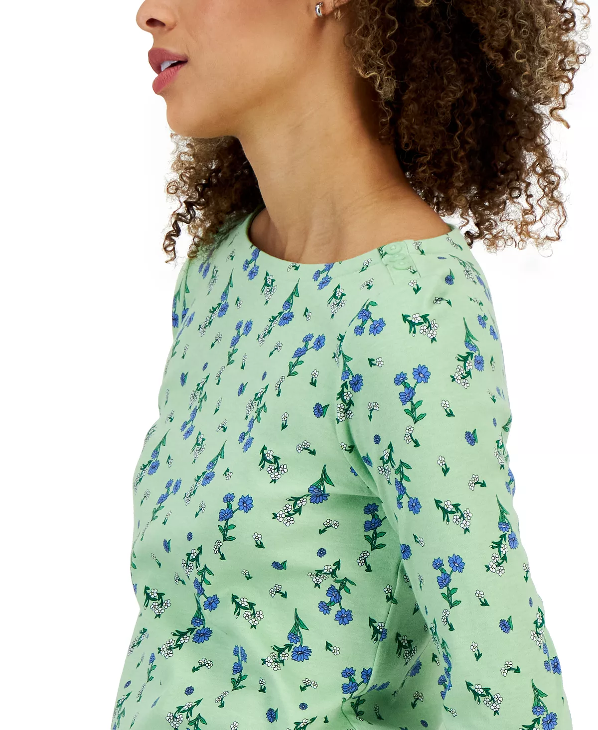 Charter Club Women's Floral Boat-Neck 3/4-Sleeve Top, Created For Macy's 3 Charter Club Women's Floral Boat-Neck 3/4-Sleeve Top, Created For Macy's - Image 3