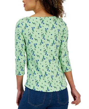 Charter Club Women's Floral Boat-Neck 3/4-Sleeve Top, Created For Macy's 2 Charter Club Women's Floral Boat-Neck 3/4-Sleeve Top, Created For Macy's - Image 2