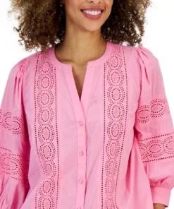 Charter Club Women's Woven Eyelet Cotton Blouse, Created For Macy's -CeCe cloth-shop 23440234 fpx