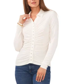 Vince Camuto Women's Solid-Color Ruched Split-Neck Top