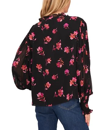 Vince Camuto Women's Printed Pleated-Sleeve Smocked Blouse 2 Vince Camuto Women's Printed Pleated-Sleeve Smocked Blouse - Image 2