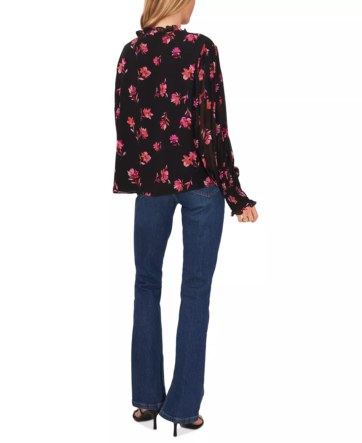 Vince Camuto Women's Printed Pleated-Sleeve Smocked Blouse 4 Vince Camuto Women's Printed Pleated-Sleeve Smocked Blouse - Image 4