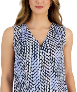 Kasper Women's Printed Sleeveless V-Neck Shell Top -CeCe cloth-shop 23443224 fpx
