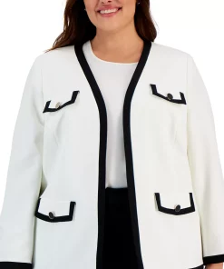 Kasper Plus Size Framed Four-Pocket Jacket -CeCe cloth-shop 23443227 fpx