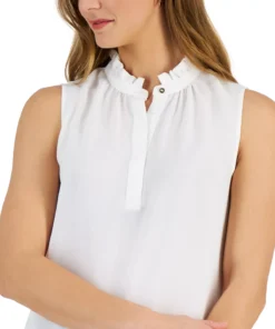 Kasper Women's Ruffle-Neck Button-Front Sleeveless Top -CeCe cloth-shop 23443271 fpx