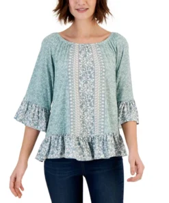 Style & Co Women's Printed On Off Knit Top, Created For Macy's