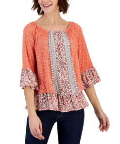 Style & Co Women's Printed On Off Knit Top, Created For Macy's -CeCe cloth-shop 23444444 fpx
