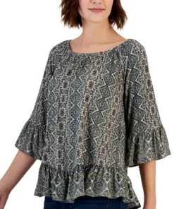 Style & Co Women's Printed On Off Knit Top, Created For Macy's -CeCe cloth-shop 23444464 fpx