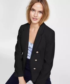 Bar III Women's Faux-Double-Breasted Fringe-Trim Blazer, Created For Macy's -CeCe cloth-shop 23454773 fpx