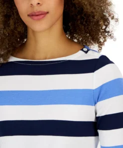 Charter Club Women's Striped Boat-Neck 3/4-Sleeve Top, Created For Macy's -CeCe cloth-shop 23481733 fpx