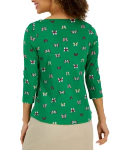 Charter Club Women's Butterfly-Print 3/4-Sleeve Top, Created For Macy's -CeCe cloth-shop 23481738 fpx