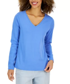 Charter Club Women's Cotton Long-Sleeve V-Neck T-Shirt, Created For Macy's -CeCe cloth-shop 23487582 fpx