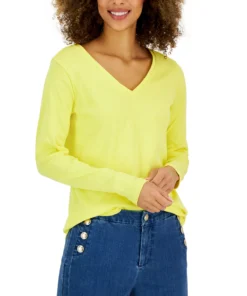 Charter Club Women's Cotton Long-Sleeve V-Neck T-Shirt, Created For Macy's -CeCe cloth-shop 23487583 fpx