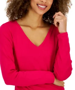 Charter Club Women's Cotton Long-Sleeve V-Neck T-Shirt, Created For Macy's -CeCe cloth-shop 23487586 fpx
