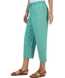 Charter Club Women's Linen Gingham Cropped Pull-On Pants, Created For Macy's 7 Charter Club Women's Linen Gingham Cropped Pull-On Pants, Created For Macy's -CeCe cloth-shop 23489045 fpx