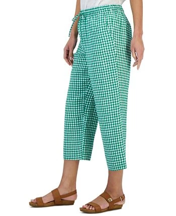 Charter Club Women's Linen Gingham Cropped Pull-On Pants, Created For Macy's 3 Charter Club Women's Linen Gingham Cropped Pull-On Pants, Created For Macy's - Image 3