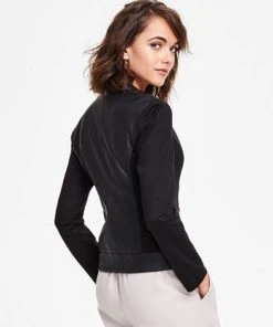 Alfani Faux Leather Trim Jacket, Created For Macy's -CeCe cloth-shop 23489088 fpx
