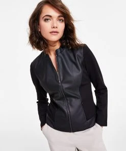 Alfani Faux Leather Trim Jacket, Created For Macy's