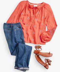 Style & Co Women's Drapey Embroidered Long-Sleeve Top, Created For Macy's -CeCe cloth-shop 23502943 fpx