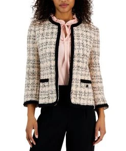 Anne Klein Women's Tweed Open-Front Braided-Trim Blazer