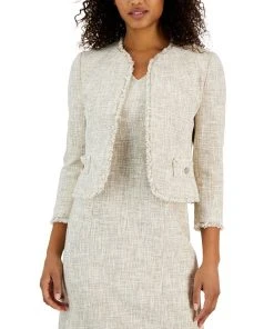 Anne Klein Women's Fringed Open-Front Tweed Tulip Jacket