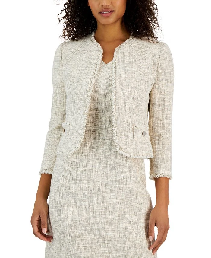 Anne Klein Women's Fringed Open-Front Tweed Tulip Jacket 1 Anne Klein Women's Fringed Open-Front Tweed Tulip Jacket
