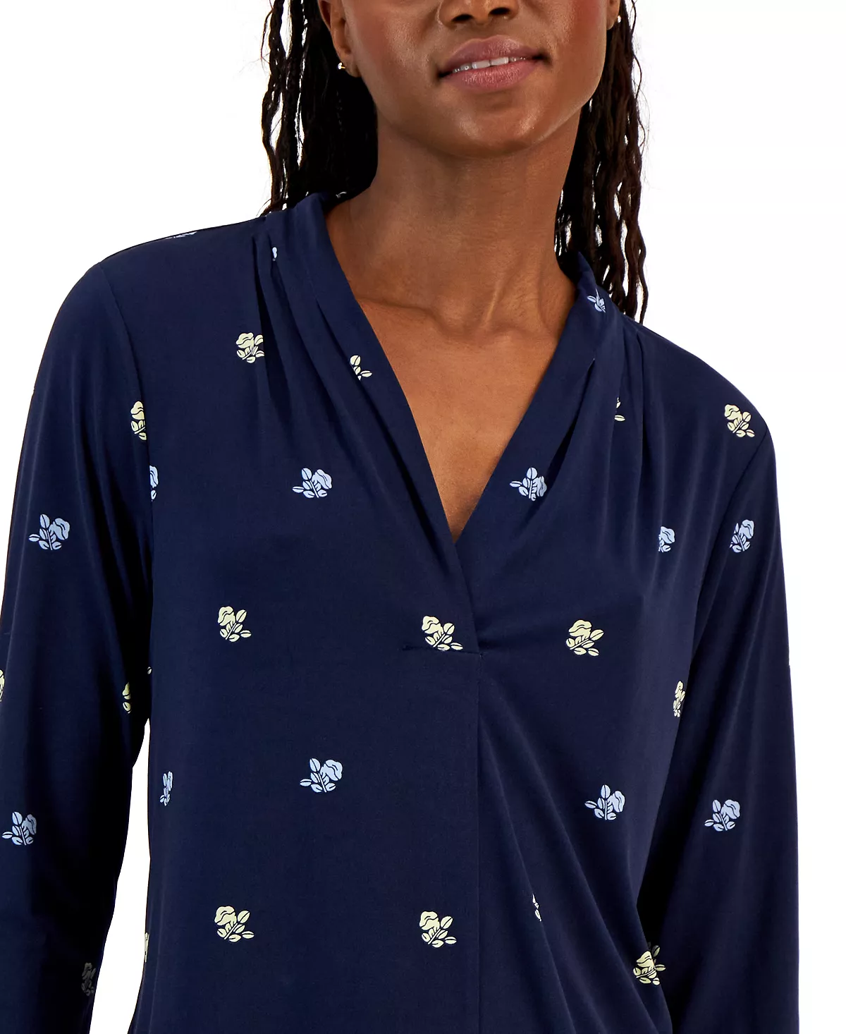 Charter Club Women's Ditsy-Print V-Neck Top, Created For Macy's 3 Charter Club Women's Ditsy-Print V-Neck Top, Created For Macy's - Image 3